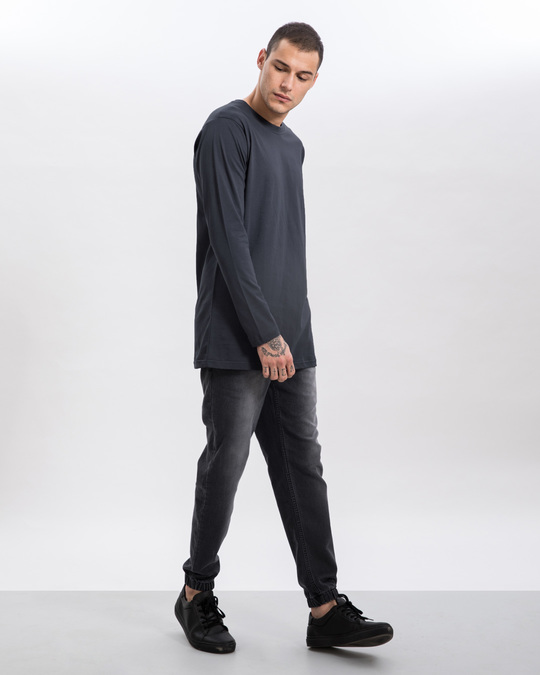 Buy Stone Grey Longline Full Sleeve T-Shirt for Men grey Online at Bewakoof