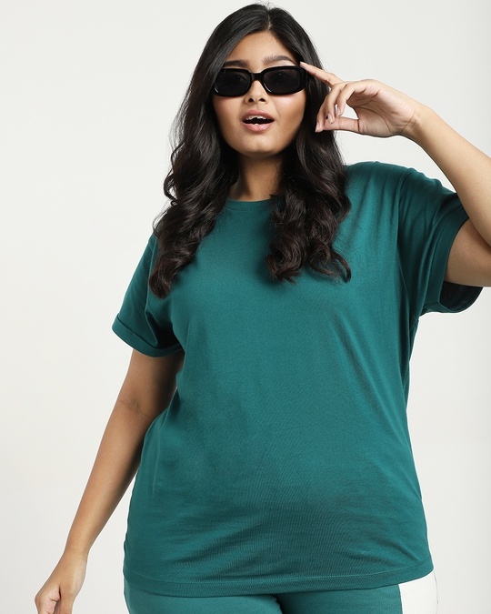 Shop Snazzy Green Plus Size Boyfriend T-shirt For Women's-Front