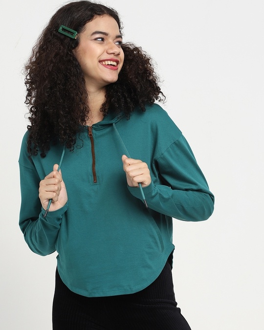 Shop Snazzy Green Apple Cut Hoodie T-shirt For Women's-Back