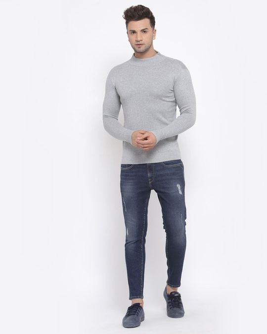 Shop Men Grey Solid Pullover Sweater
