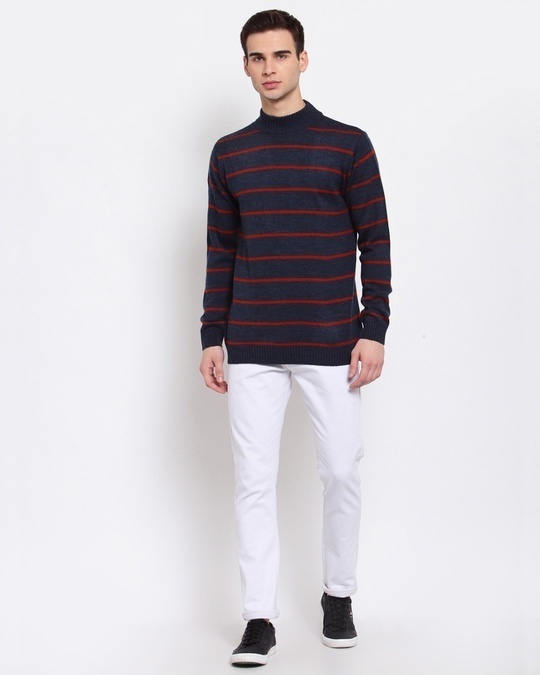 Shop Men's Blue Striped Regular Fit Sweater