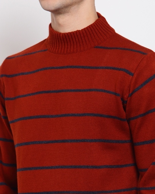 Shop Men's Maroon Striped Regular Fit Sweater-Full