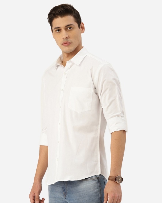 Shop Men White Solid Classic Casual Shirt-Back