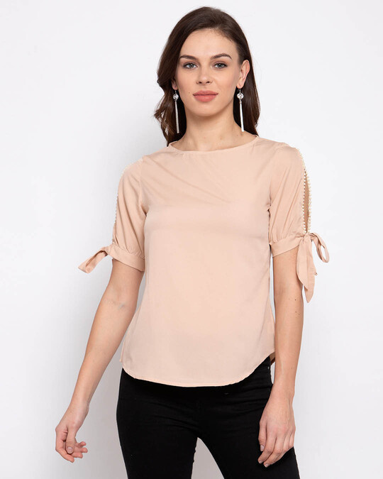 Shop Nude Coloured Solid Regular Top-Front
