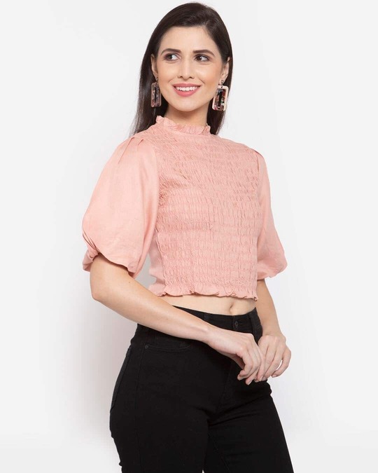 Shop Nude Puff Sleeve Women's Fitted Crop Top-Design