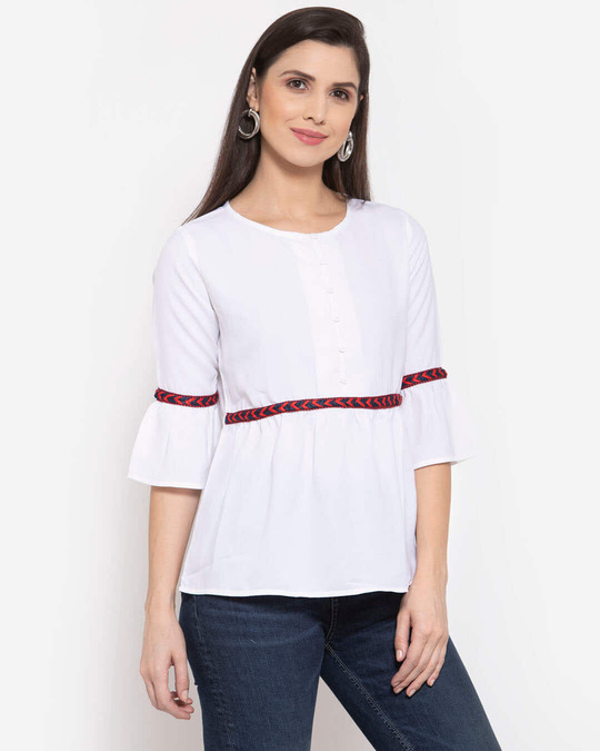 Shop White Bell Sleeve Crepe women's A Line Top-Design