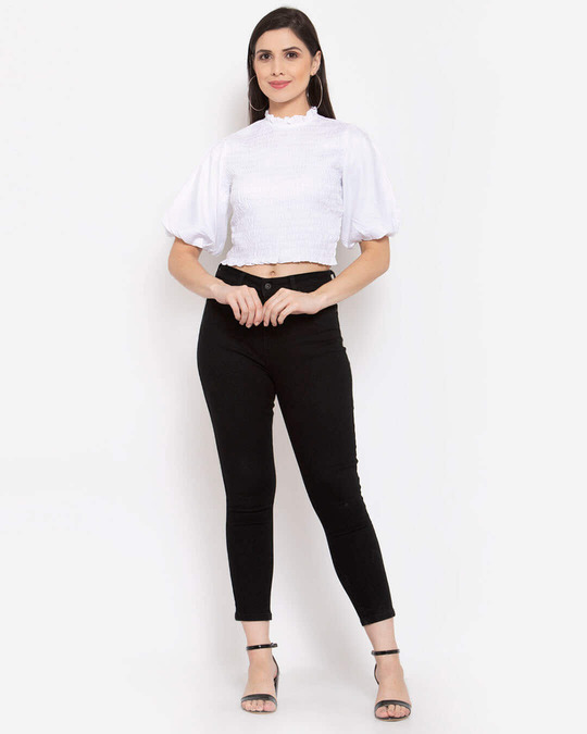 Shop White Striped Fitted Crop Top