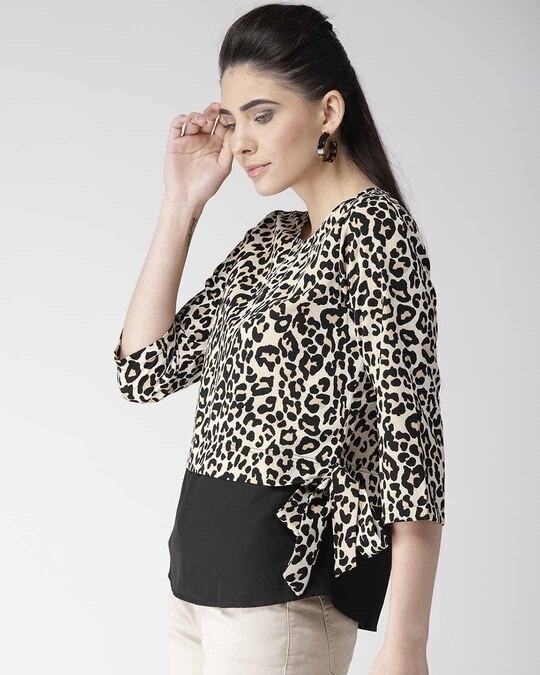 Shop Women Black & Brown Cheetah Print Top-Back