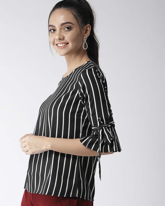 Shop Women Black & White Striped Top-Back