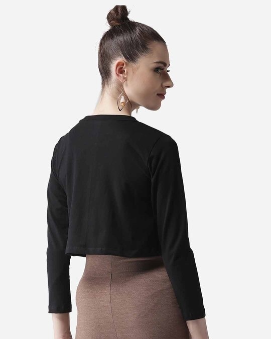 Shop Women Black Solid Crop Button Shrug-Design