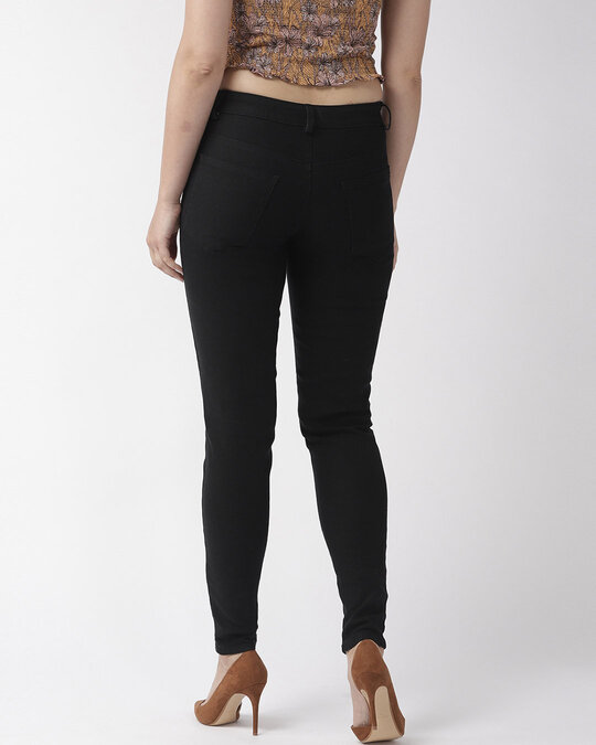 Shop Women Black Solid Slim Smart Fit Stretchable Jeggings-Back