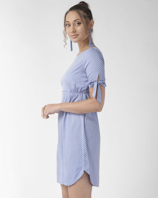 Shop Women Blue & White Polka Dot Print A Line Dress-Back