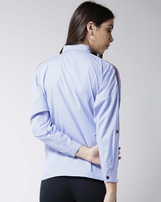 Shop Women Blue & White Striped Casual Shirt-Full