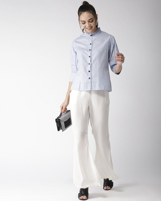 Shop Women Blue & White Striped Shirt Style Top-Full