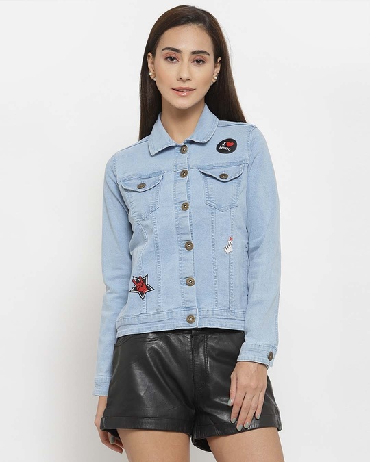 Shop Women Blue Denim Jacket-Front