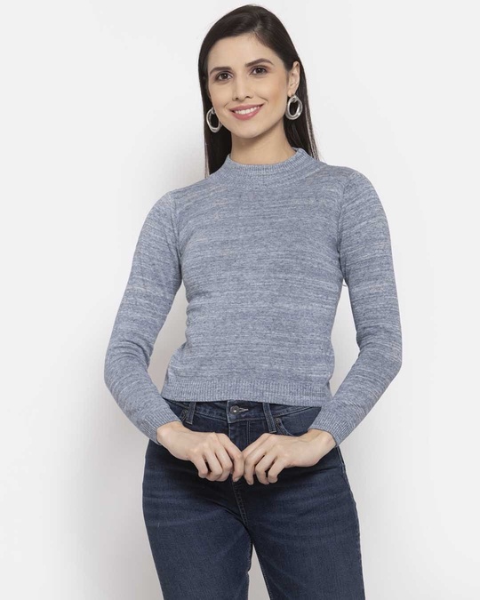 Shop Women Blue Pullover-Front