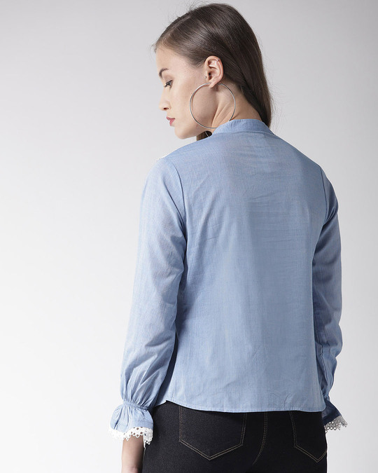 Shop Women Blue Solid Shirt Style Top-Design