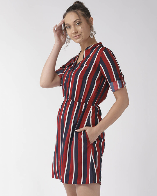Shop Women's Burgundy & Navy Blue Striped A Line Dress-Design