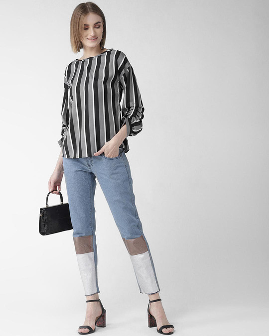 Shop Women's Grey & Black Striped Top-Full