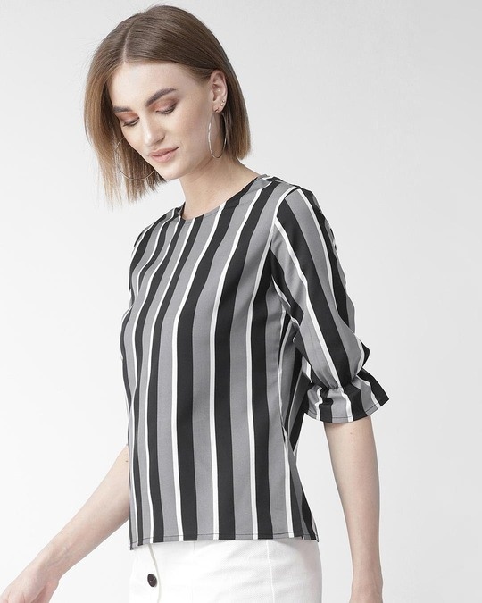 Shop Women's Grey & Black Striped Top-Back
