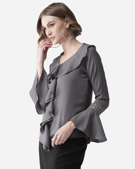 Shop Women's Grey Solid Top-Back