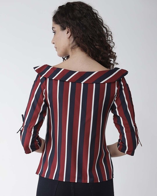 Shop Women Maroon & Navy Blue Striped Top-Design