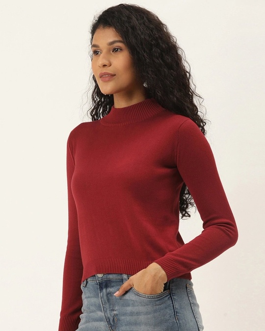 Shop Women's Maroon Solid Pullover Sweater-Design