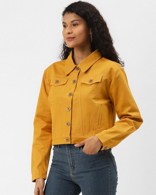 Buy Style Quotient Women Mustard Yellow Solid Denim Jacket Online at ...