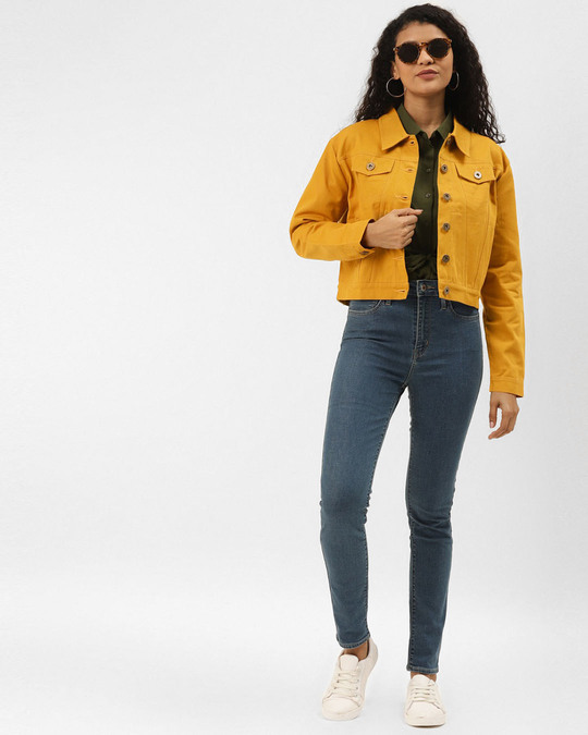 Buy Style Quotient Women Mustard Yellow Solid Denim Jacket Online at ...