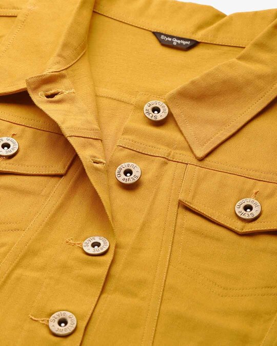 Shop Women Mustard Yellow Solid Denim Jacket