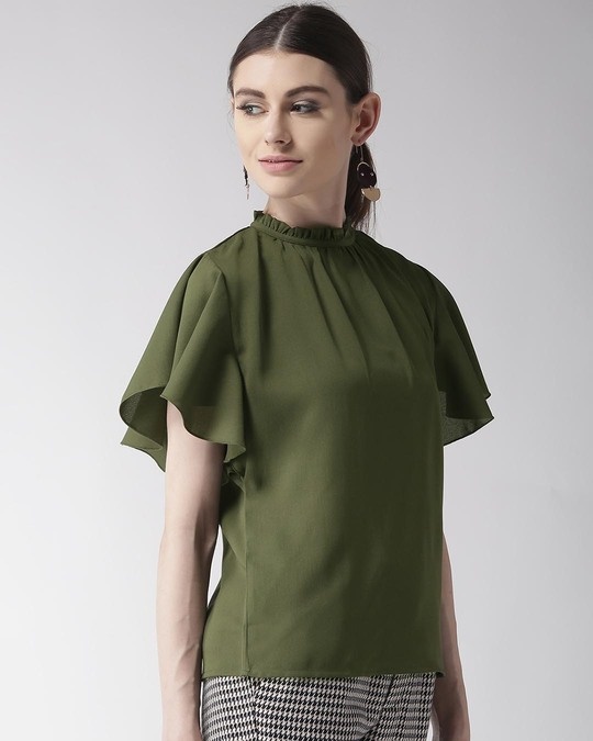 Shop Women Olive Green Solid Top-Back