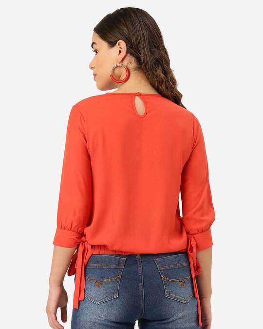 Shop Women Orange Solid Blouson Top-Design