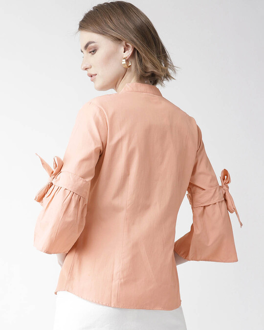 Shop Women Peach Coloured Classic Regular Fit Solid Casual Shirt-Design