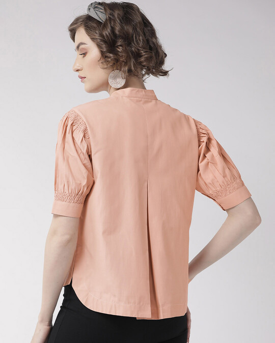 Shop Women's Peach Coloured Comfort Boxy Fit Solid Casual Shirt-Design