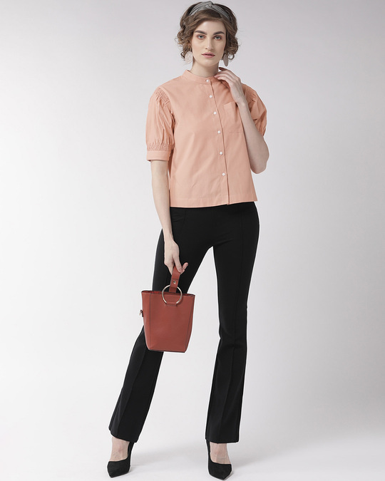 Shop Women's Peach Coloured Comfort Boxy Fit Solid Casual Shirt-Full