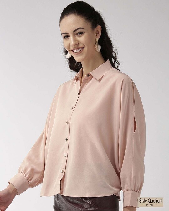 Shop Women's Peach Coloured Solid Contemporary Fit Casual Shirt-Front