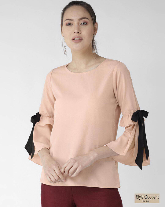 Shop Women's Peach Coloured Solid Top-Front