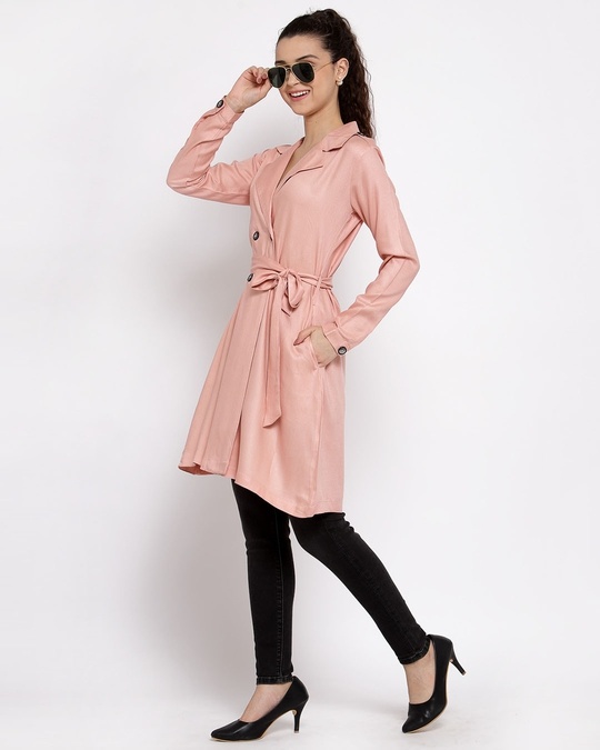 Shop Women Pink Solid Double Breasted Trench Coat