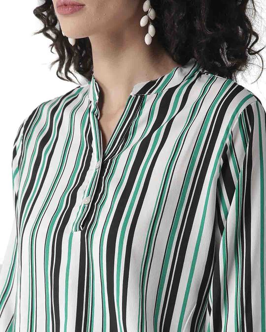 Shop Women's White & Green Striped Blouson Top