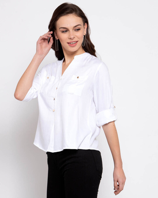 Shop Women's White Boxy Solid Casual Shirt-Back