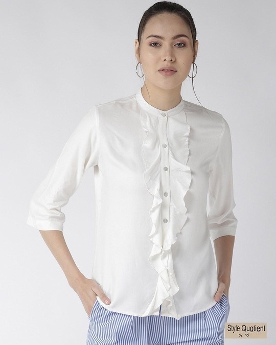 Shop Women's White Classic Regular Fit Solid Casual Shirt-Front