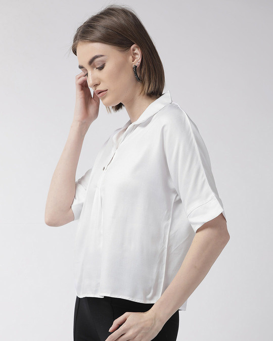 Shop Women White Regular Fit Solid Casual Shirt-Back