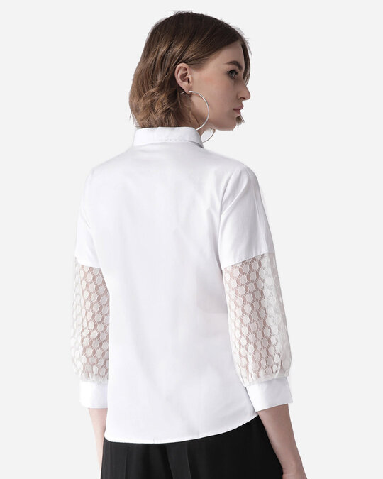 Shop Women White Regular Fit Solid Semiformal Shirt-Back