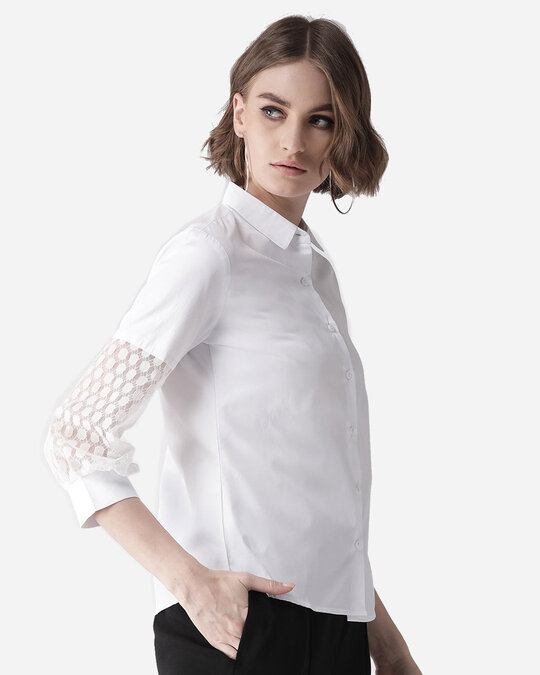 Shop Women White Regular Fit Solid Semiformal Shirt-Design