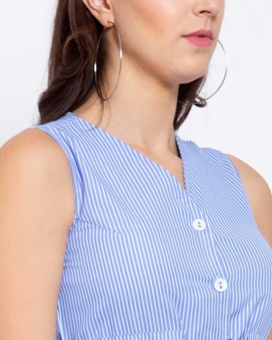 Shop Women's Blue Striped Sleeveless Dress
