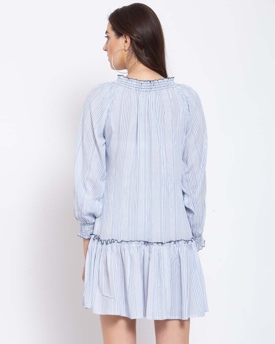 Shop Women's Blue Striped Three Quarter Sleeves Dress-Design