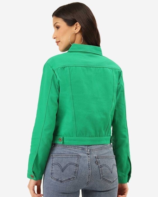 Shop Womens Green Denim Jacket-Full