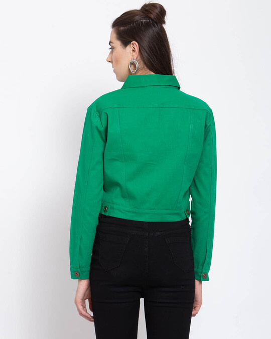 Shop Women's Green Solid Denim Jacket-Design
