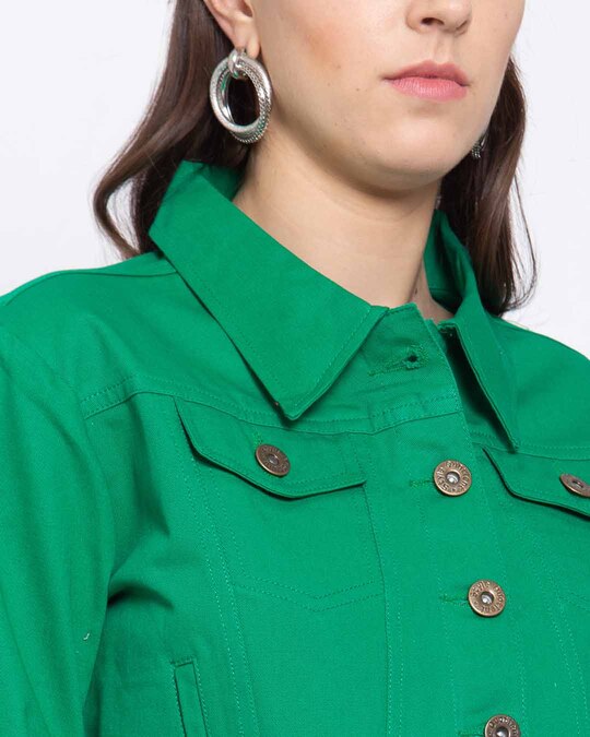 Shop Women's Green Solid Denim Jacket