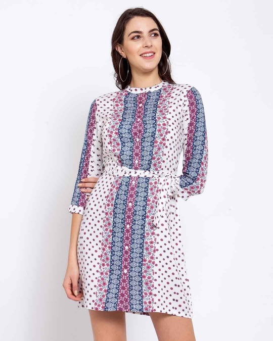 Shop Women's Pink Printed Fit And Flare Dress-Front
